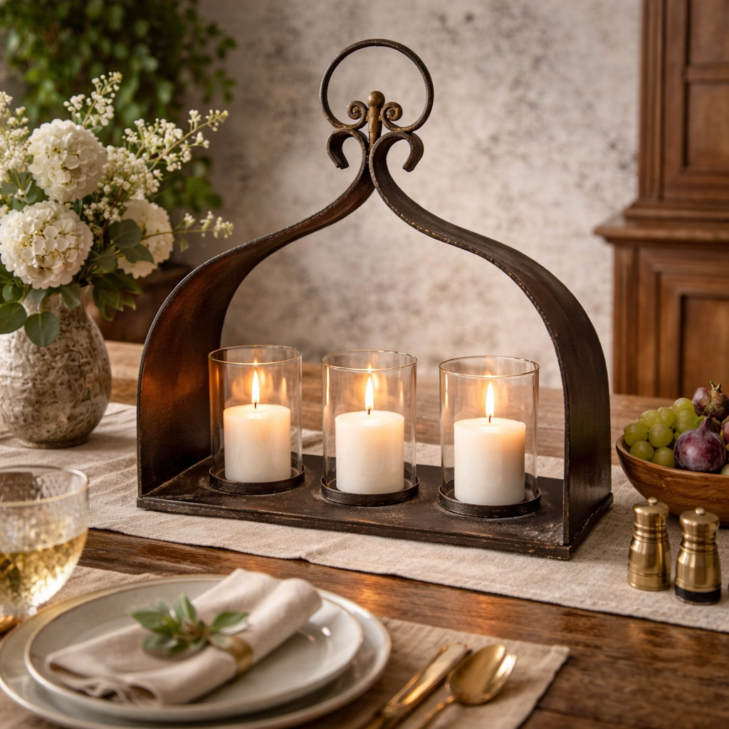 Cast Iron Triple Candleholder