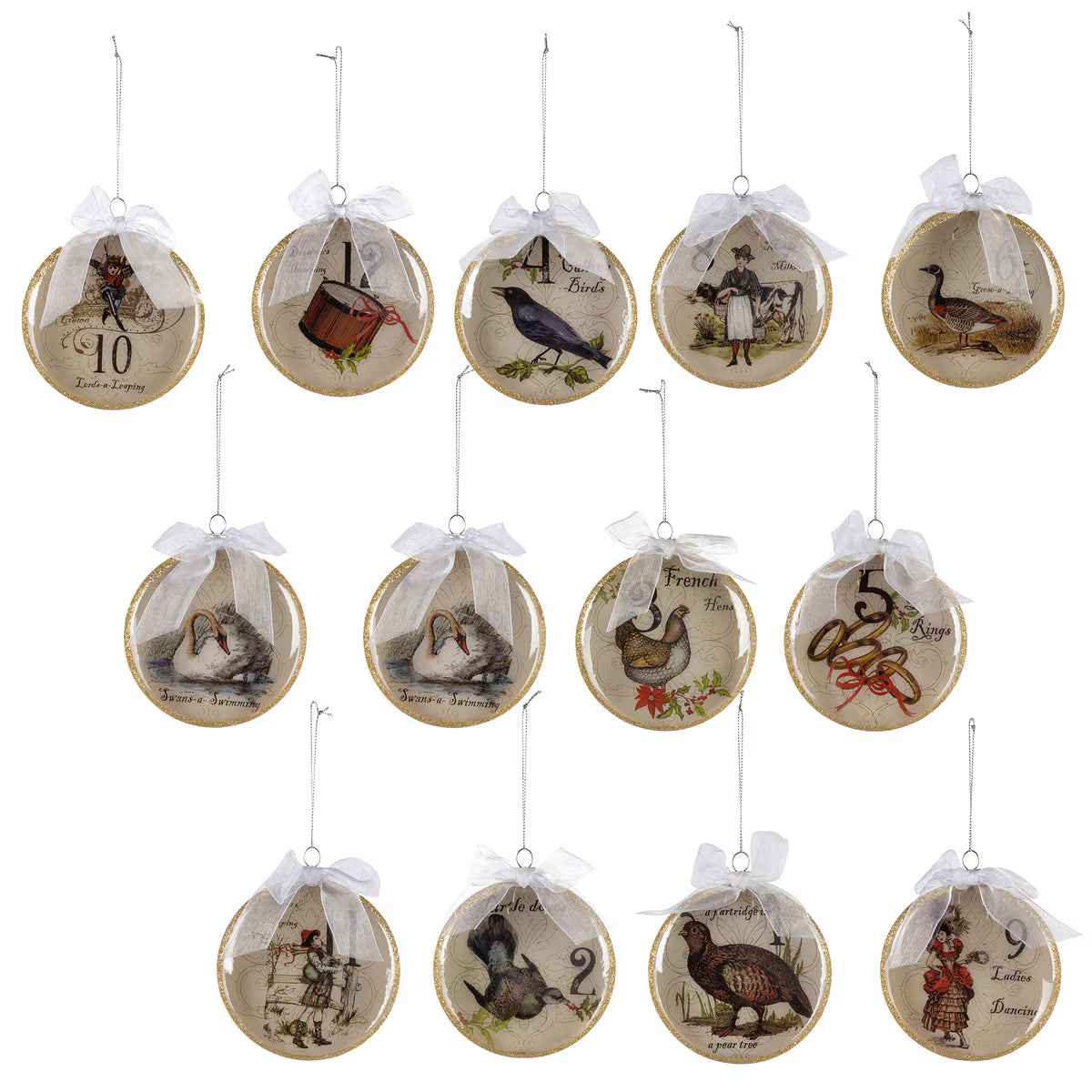 12 Days of Christmas Glass Ornament, Set of 12