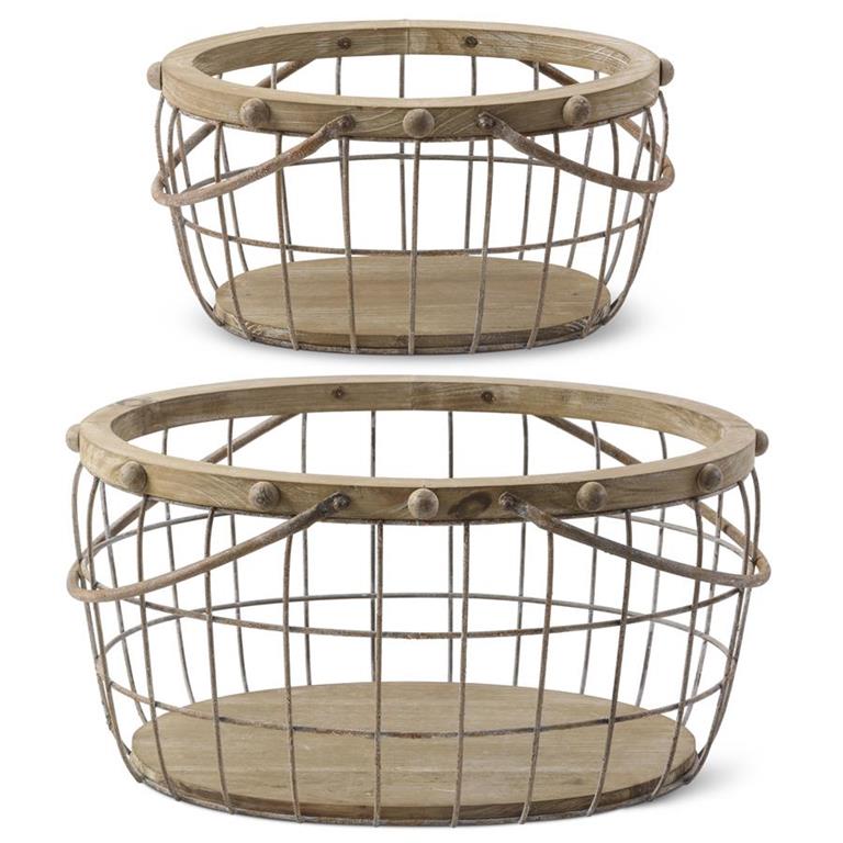 Bead Trim Wood and Wire Nesting Oval Basket (large)
