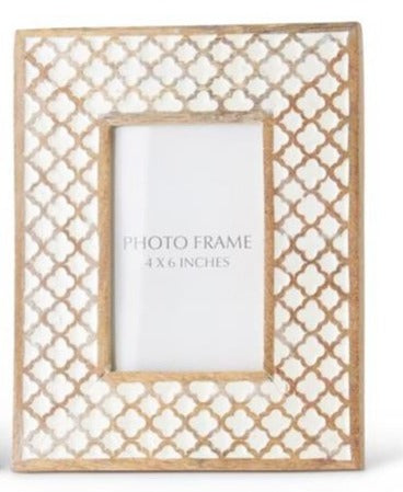 LIGHT MANGO WOOD WHITE MOROCCAN PATTERN PHOTO FRAME, Small