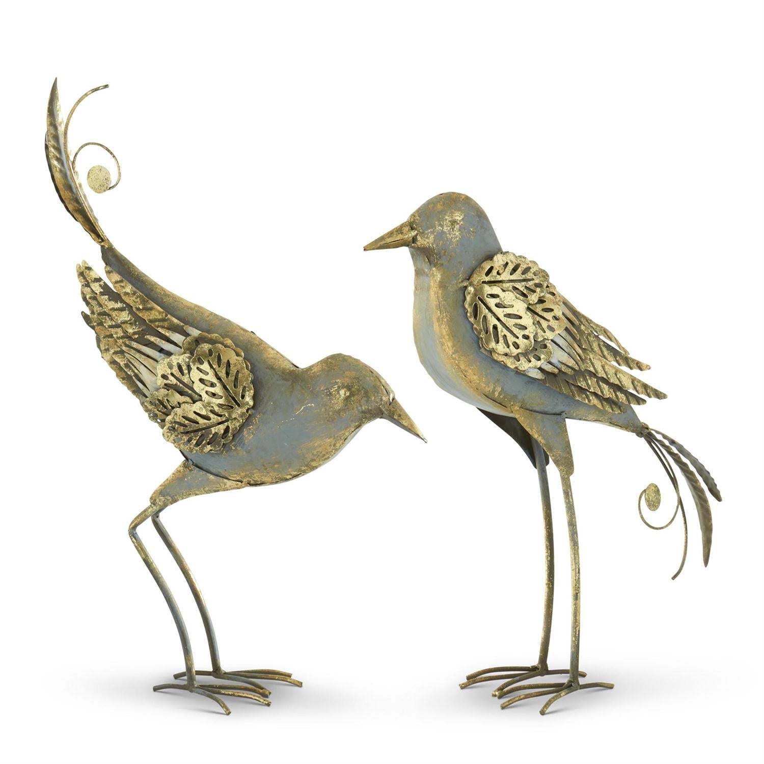 GRAY & GOLD METAL BIRD, Standing