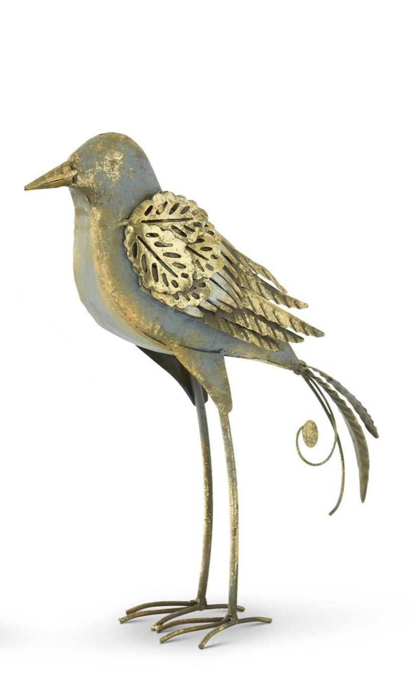 GRAY & GOLD METAL BIRD, Standing