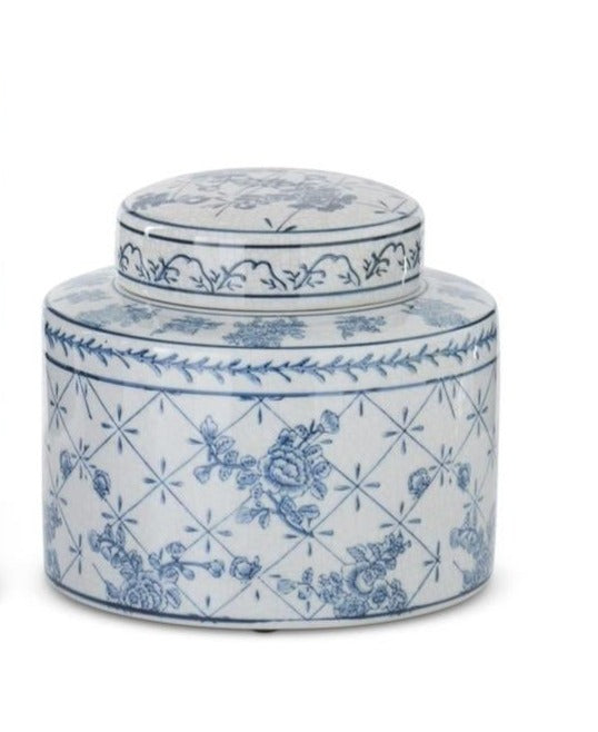 WHITE & BLUE FLORAL CERAMIC GINGER JAR, Small