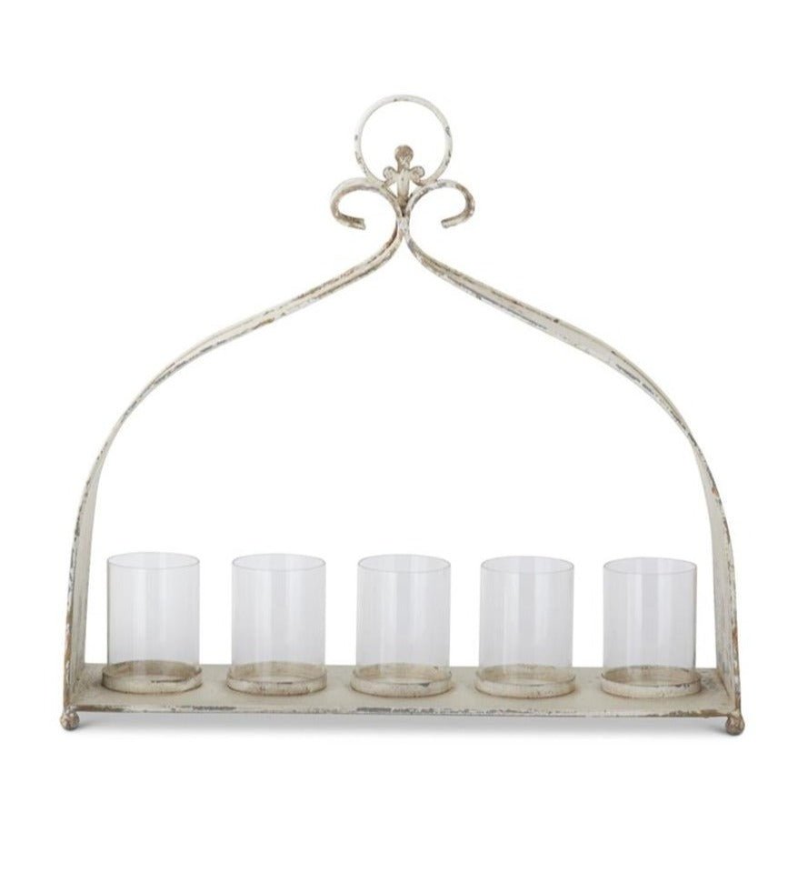 WEATHERED WHITE & GOLD HURRICANE CANDLEHOLD, Large