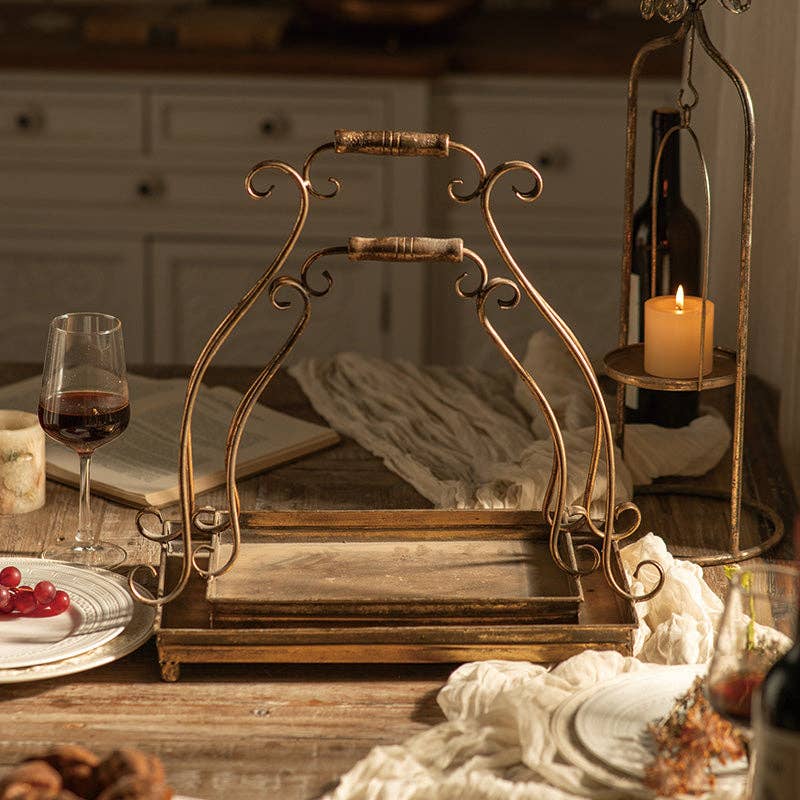 Antique Gold Metal Serving Tray
