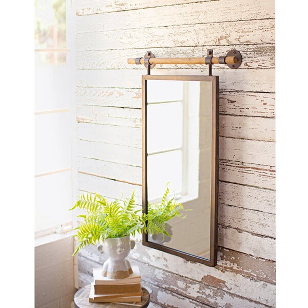 Rectangle Wall Mirror with Wooden Dowell Hanger