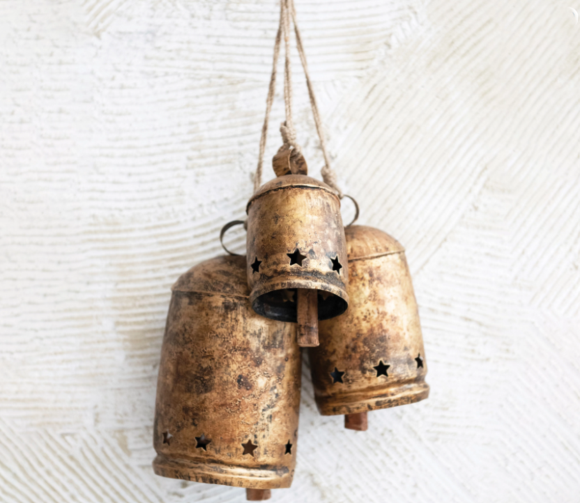 Metal Bell on Jute Rope with Star Cut-Outs