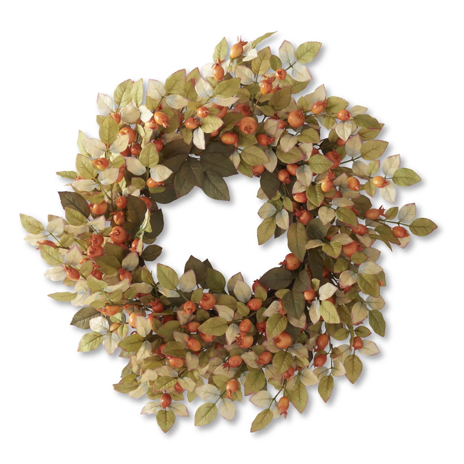 Orange Berry Wreath w/Olive Green Leaves