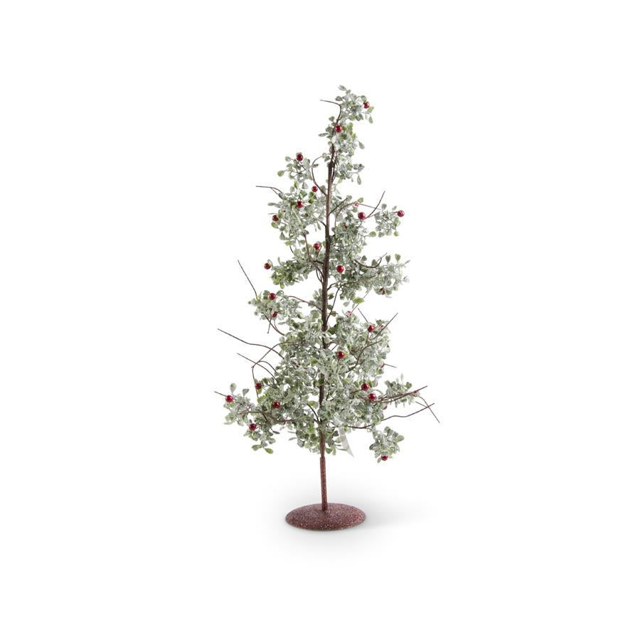 24 Inch Glittered Mistletoe Tree w/Red Berries