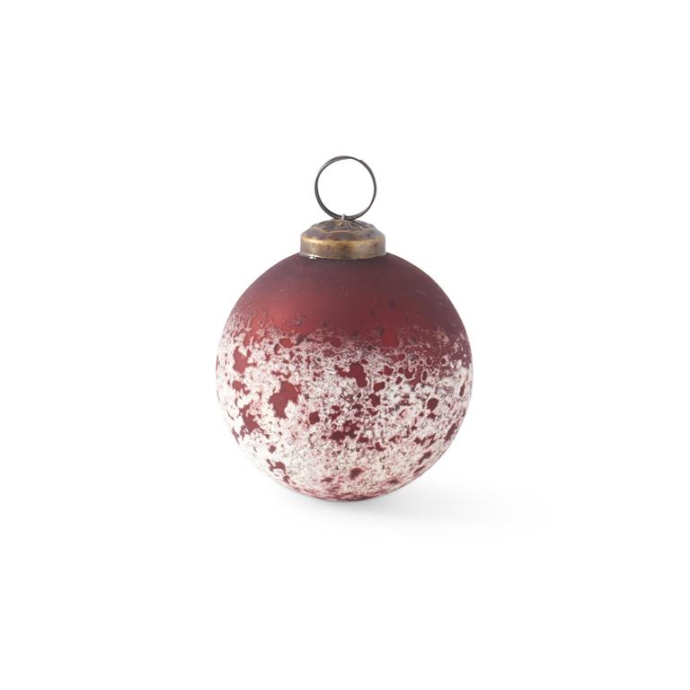 3 Inch Dark Red & Half White w/Speckles Glass Ornament