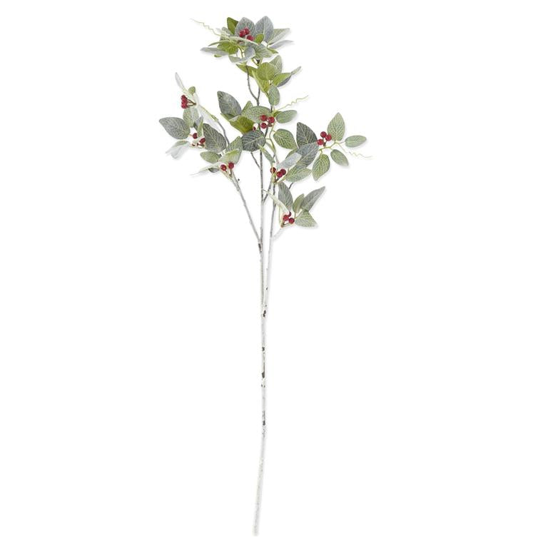 36 Inch Glittered & Flocked Fittonia Stem w/Red Be