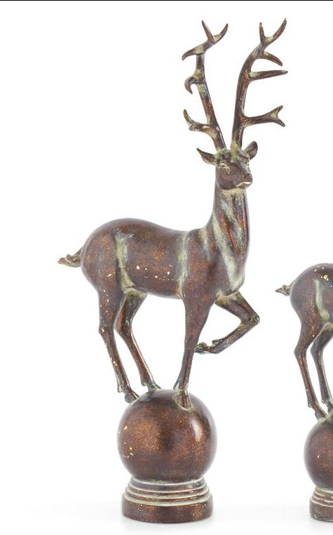 WHITEWASHED BROWN RESIN DEER ON BALL, Large