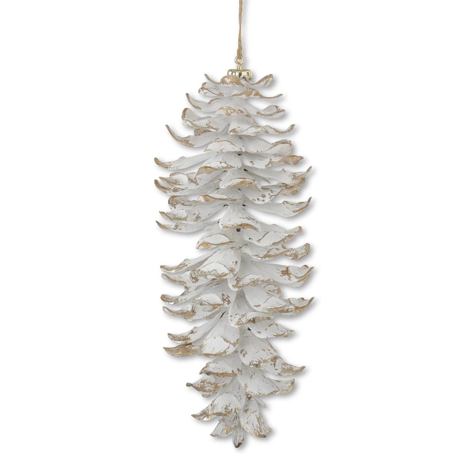 11 Inch White Glittered Shatterproof Pinecone