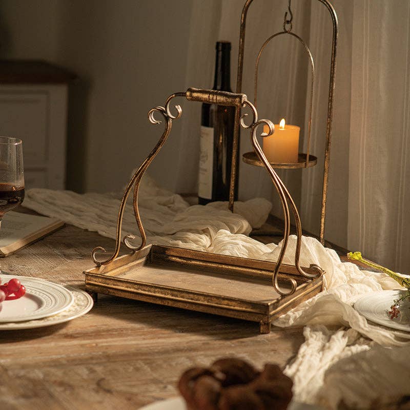 Antique Gold Metal Serving Tray