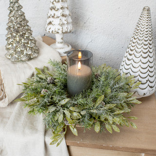 GLITTERED PINE W/ LEAVES & PINECONES WREATH