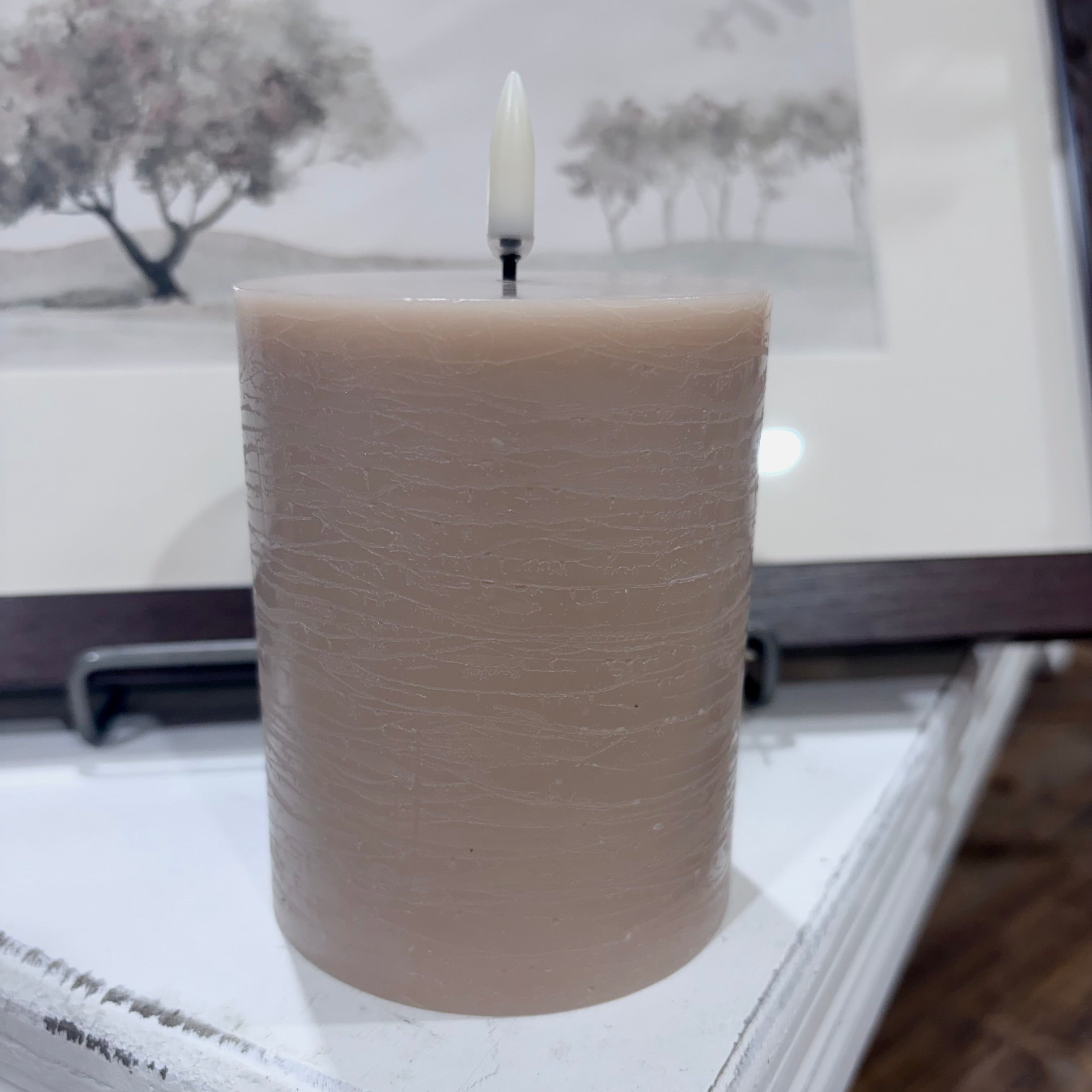 LED Pillar Candle, Beige, Rustic, 3 x 4"