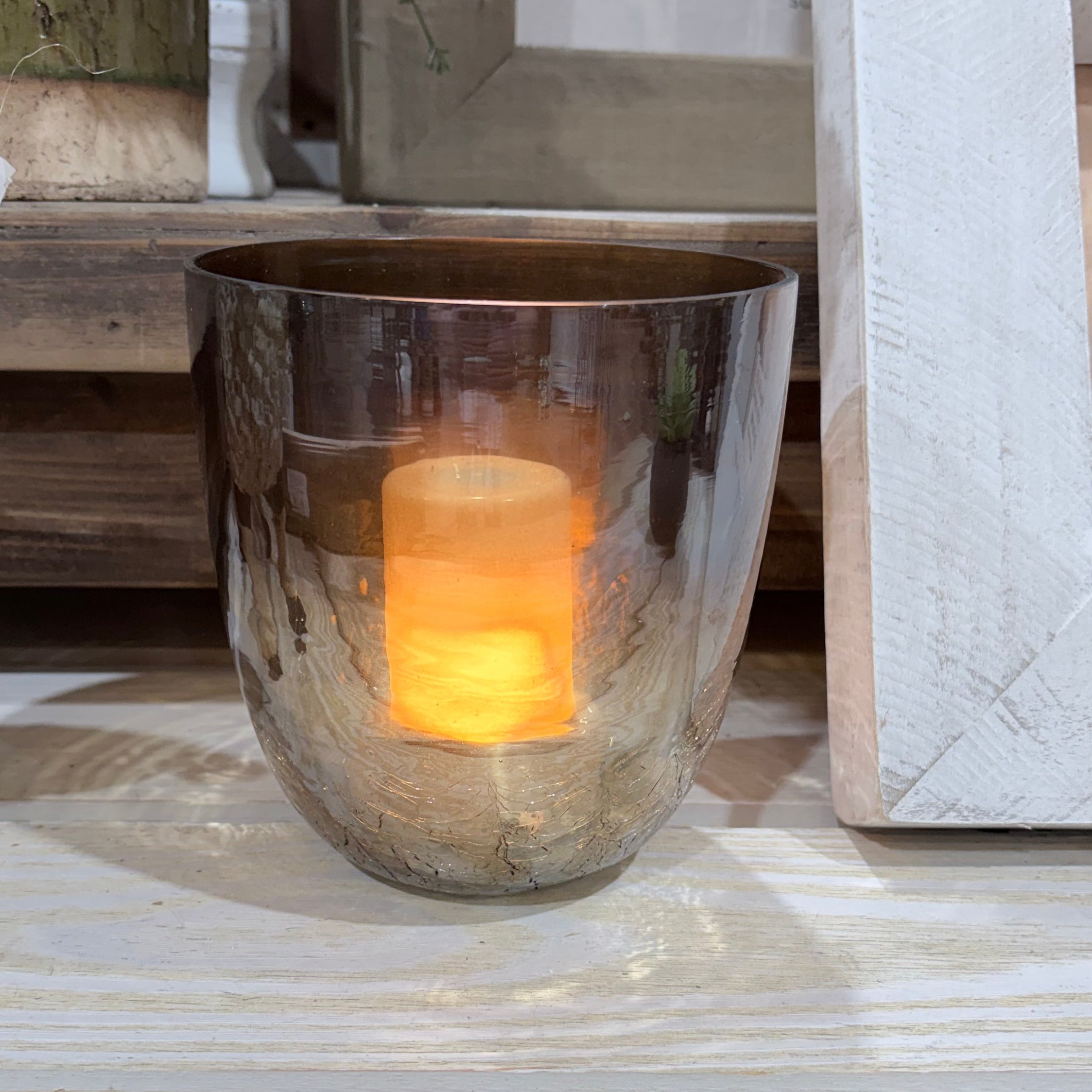 Bronze Luster Crackle Glass Vase, Small