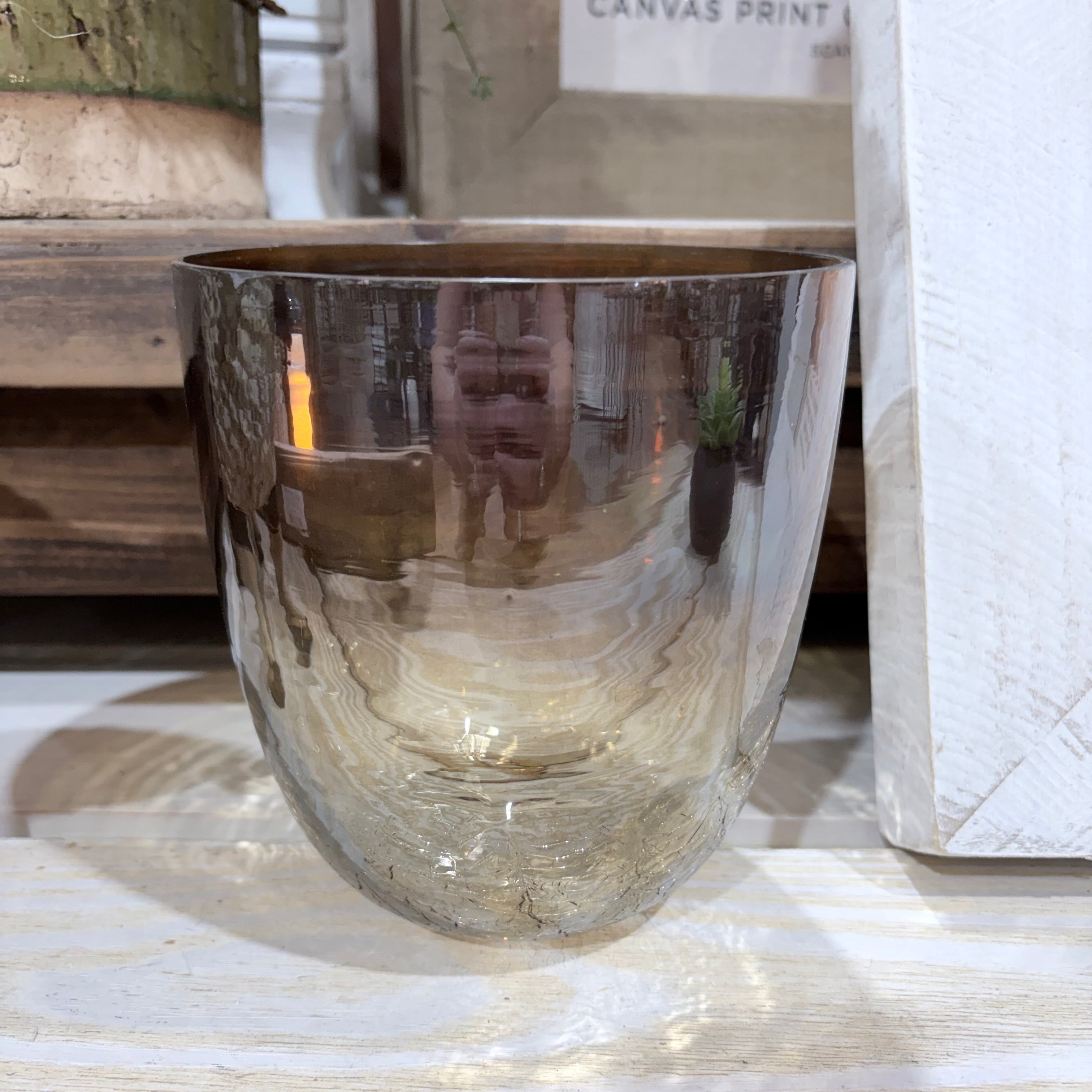 Bronze Luster Crackle Glass Vase, Small