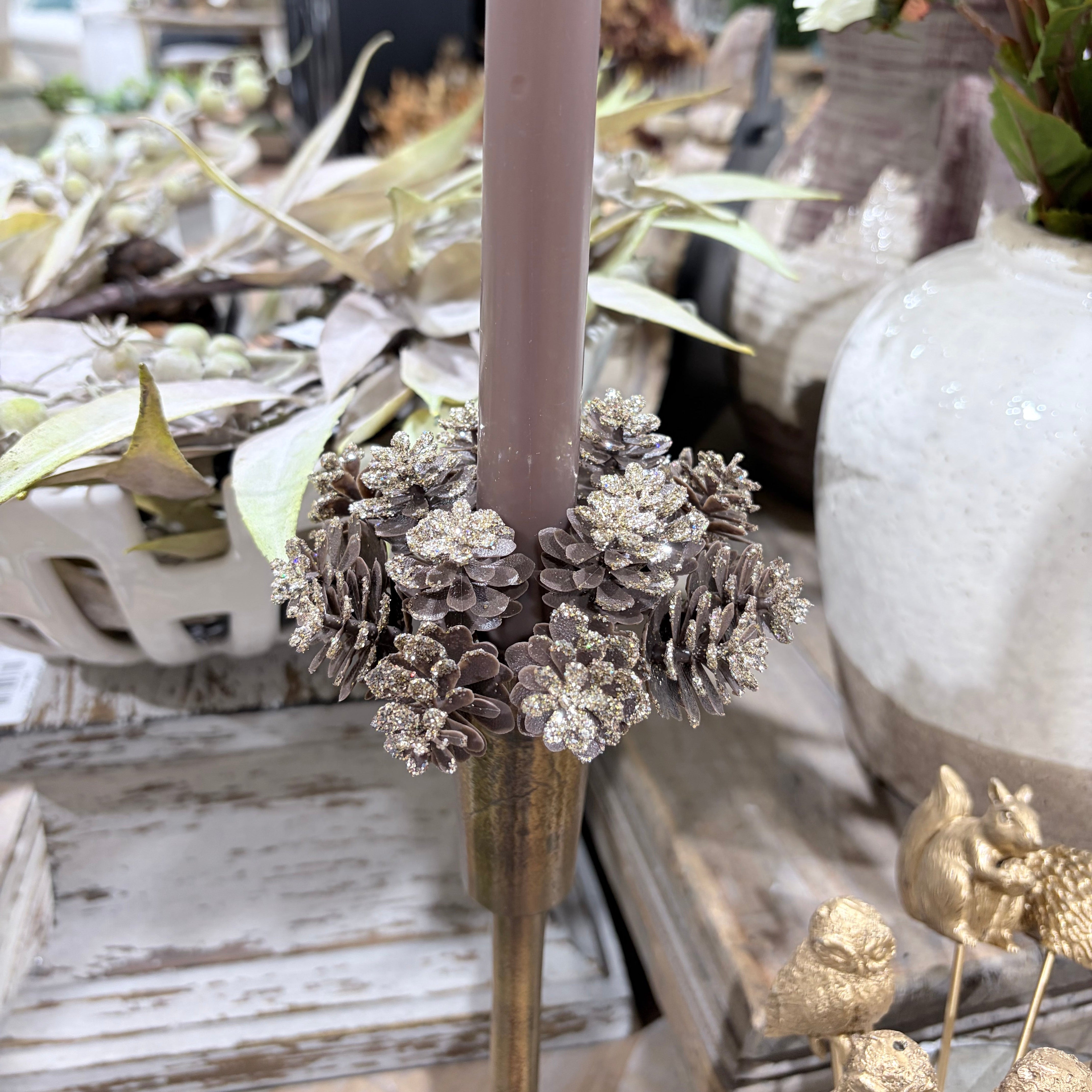 Gold Pine Taper Candle Ring