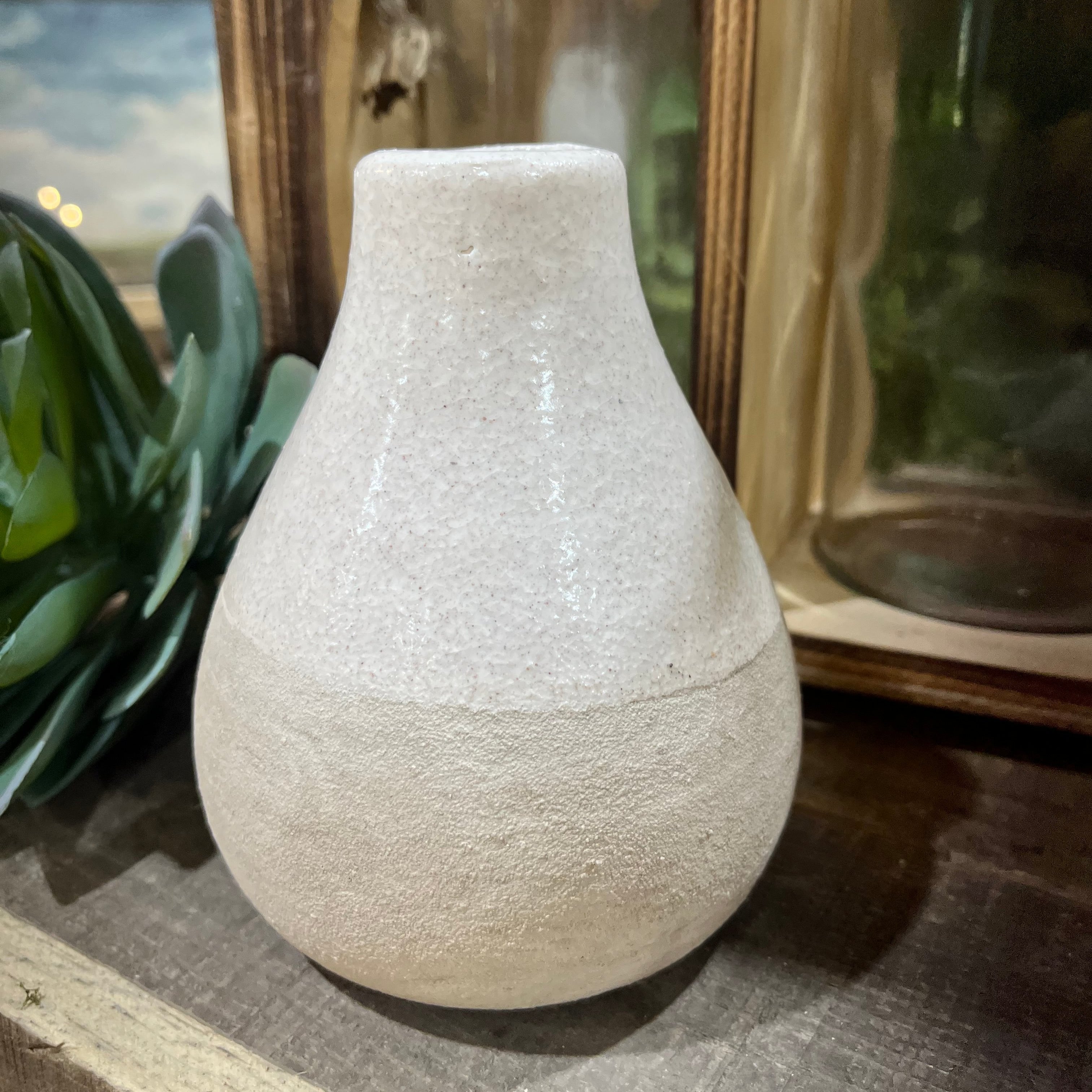 Ceramic Pot W/White Glazed Top (Narrow Top Small)