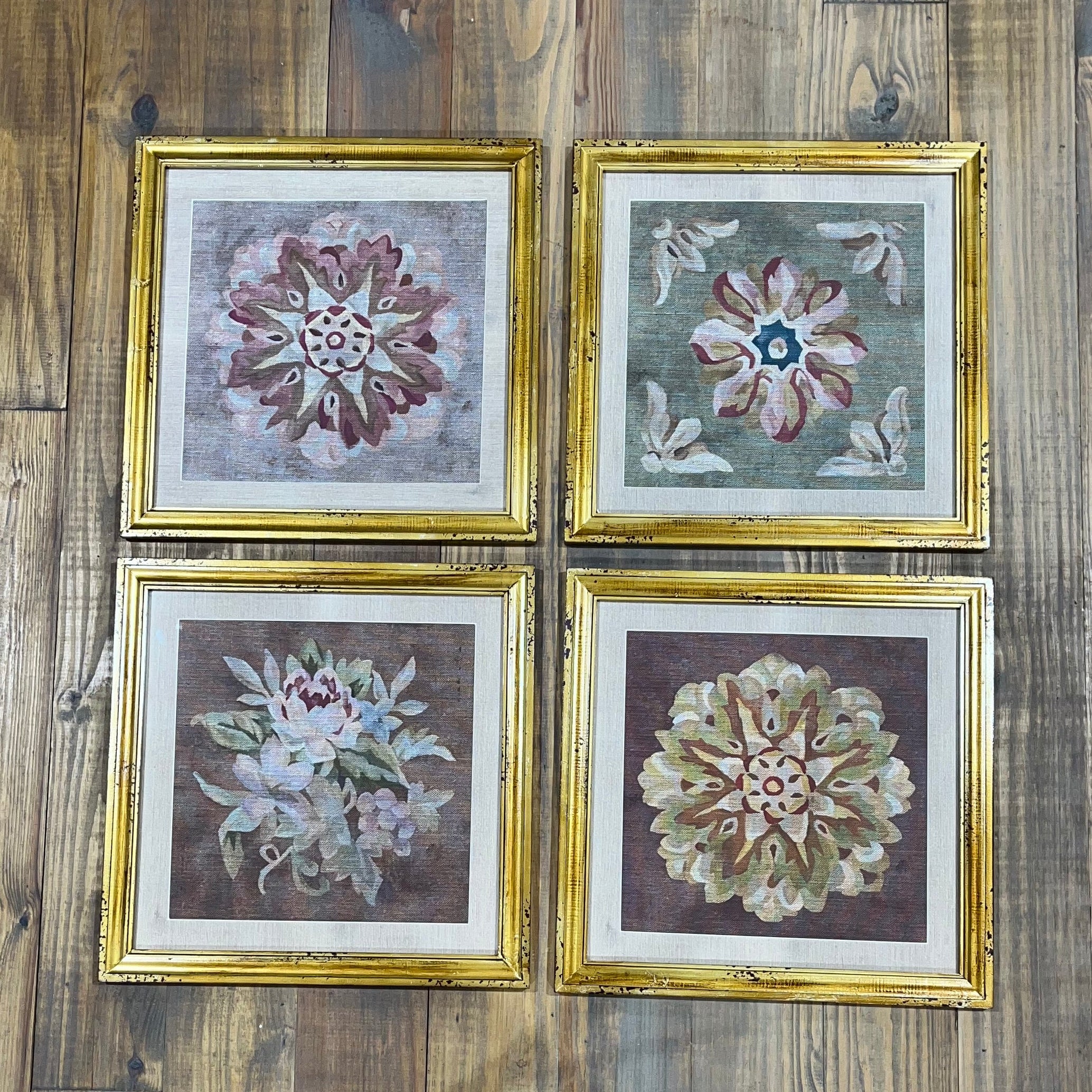 Antiqued Framed Needlepoint Print 4 Styles