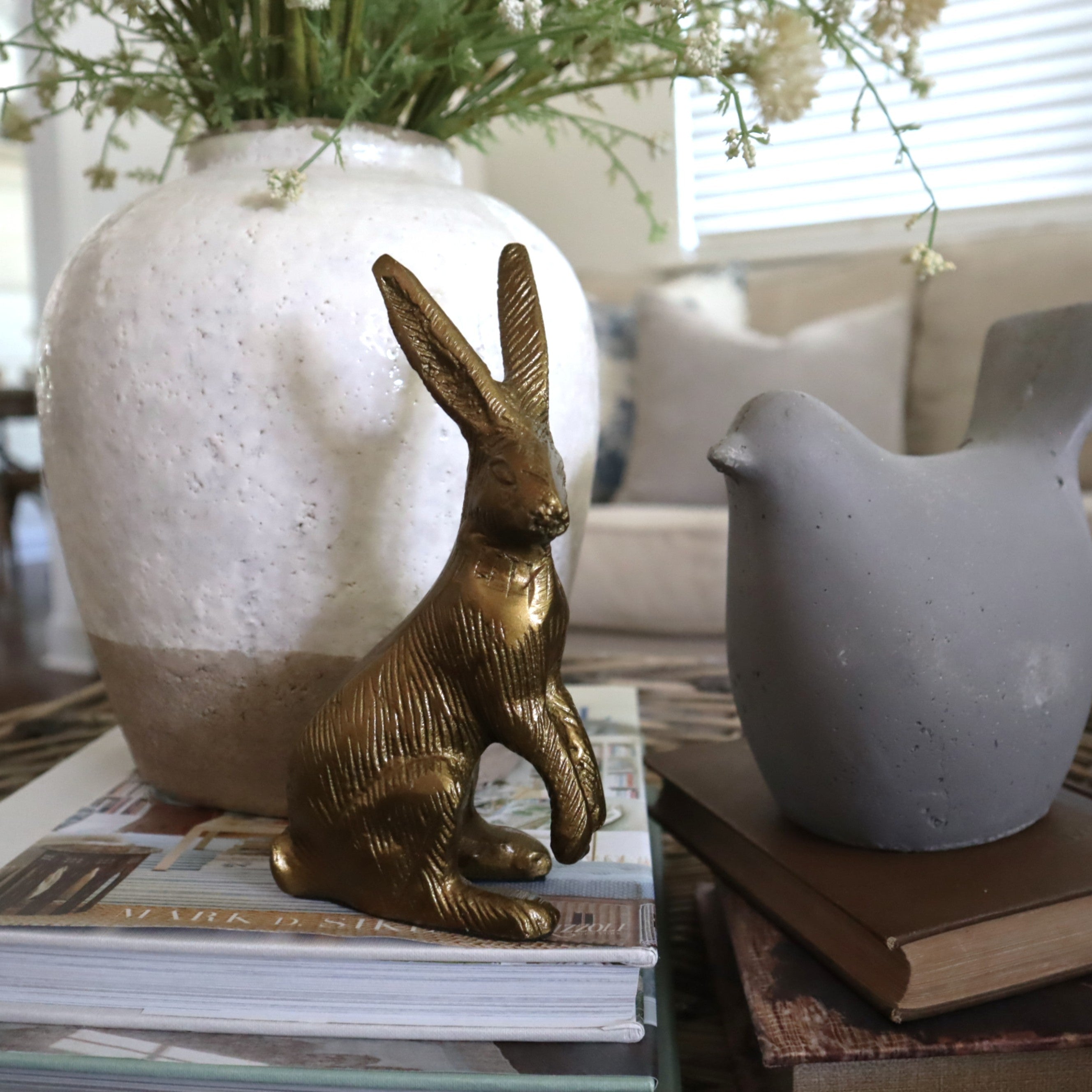Aluminum Standing Rabbit, Antique Gold