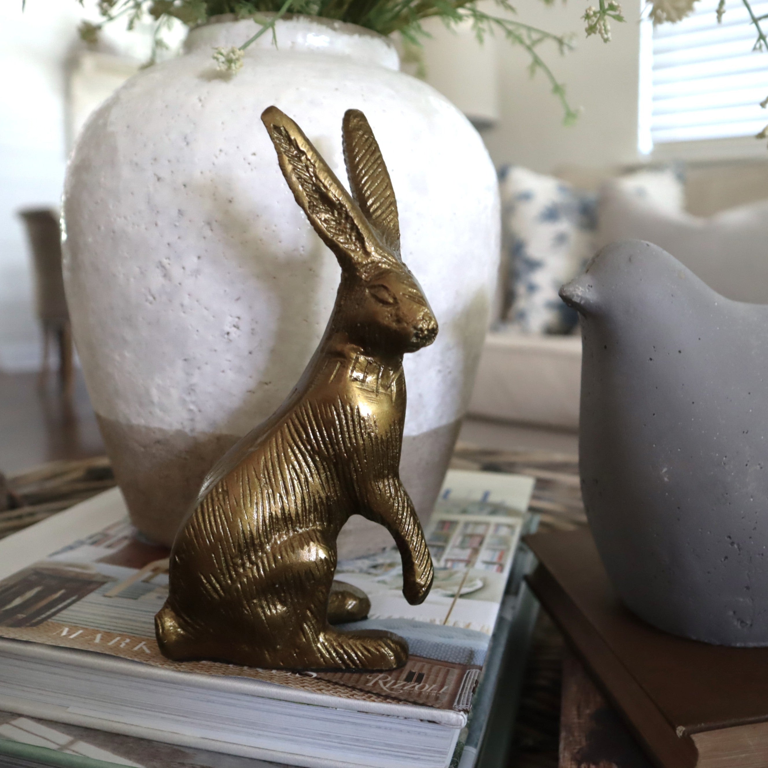 Aluminum Standing Rabbit, Antique Gold