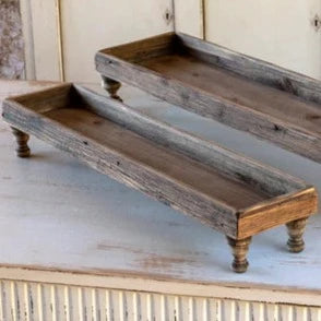 WOODEN SERVING TRAY ON TURNED LEGS, small