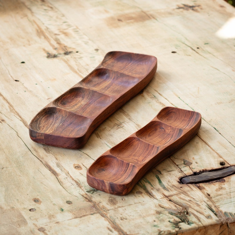 WOODEN SNACKING SERVERS, SET OF 2