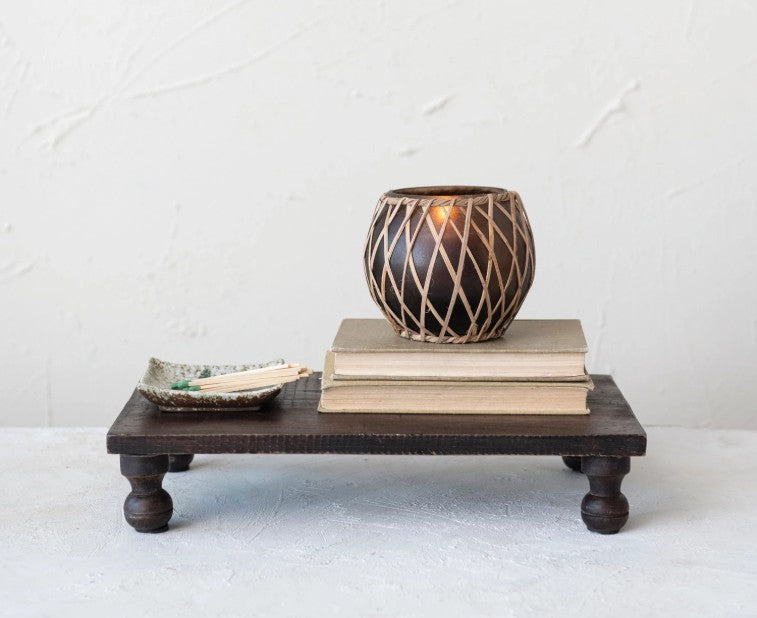 Woven Rattan & Glass Votive Holder