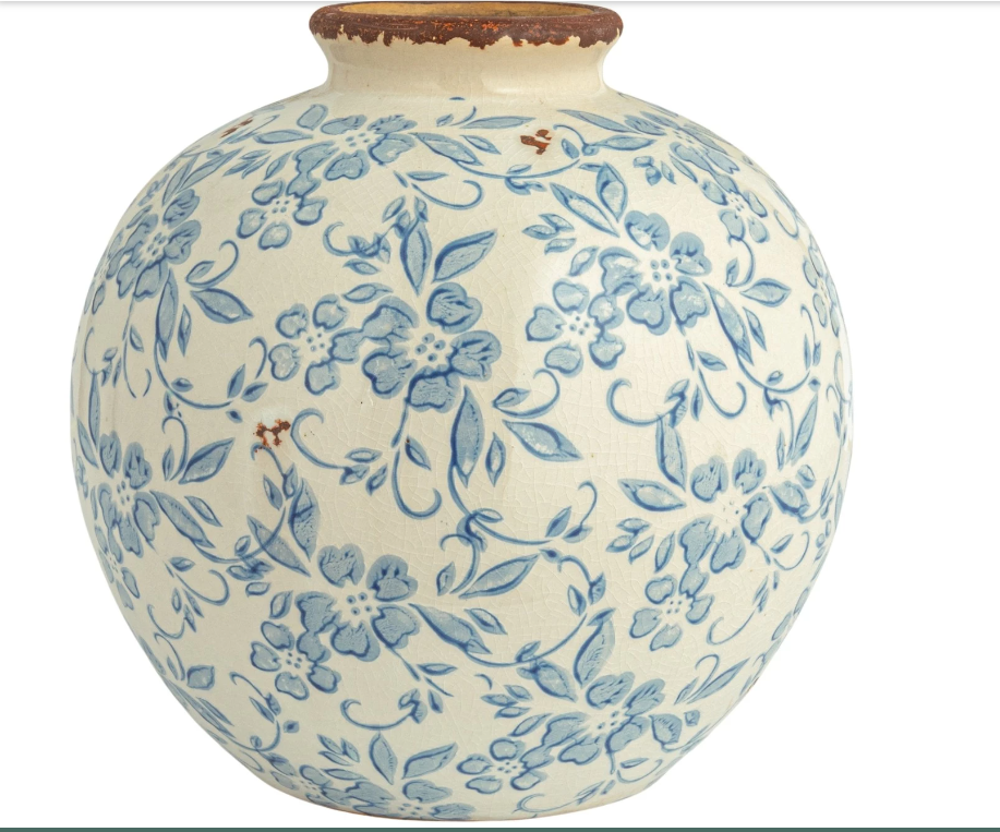 Terracotta Vase with Transferware Pattern