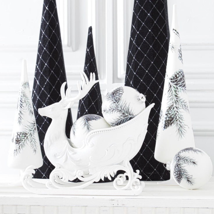 Glittered White Resin Deer Bust Sleigh