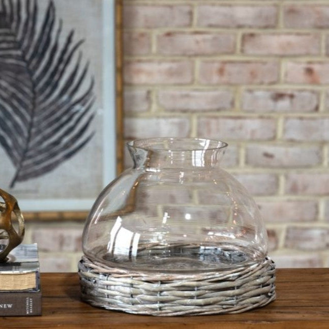 8.3" GLASS CANDLE JAR WILLOW BASE