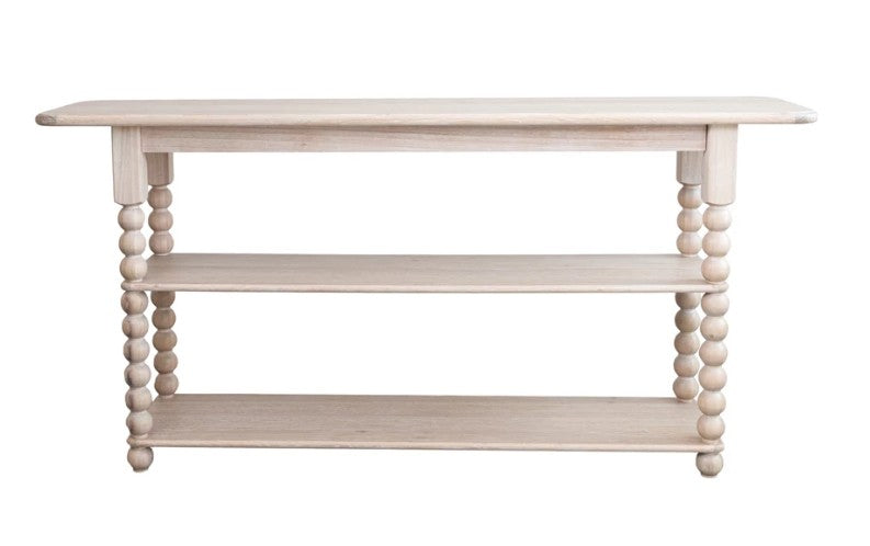 Console Table with 2 Shelves & Turned Legs, Natural