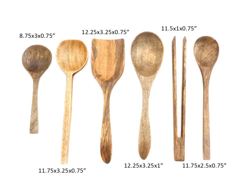 Mango Wood Kitchen Utensils, Set of 6