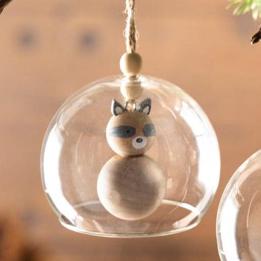 Wood Racoon in Glass Ball Ornament (Racoon)