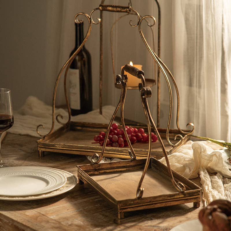 Antique Gold Metal Serving Tray