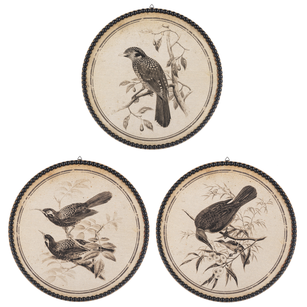 Round Bird Pen & Ink Wall Decor