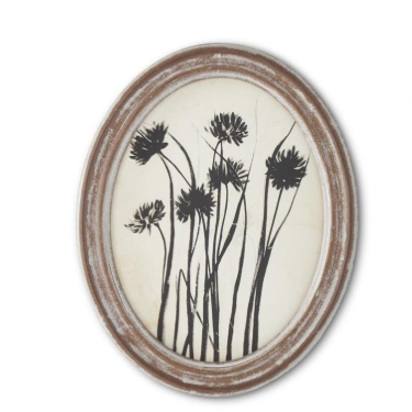 Wood Framed Oval Black & White Botanical Prints