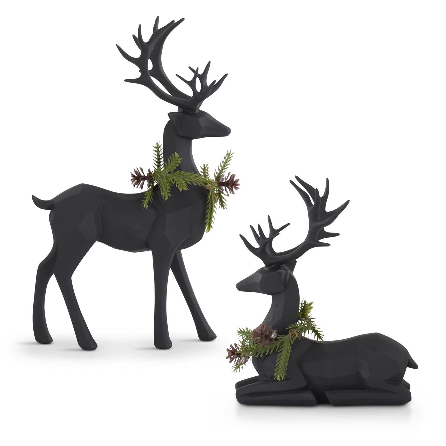 Matte Black Modern Deer w/Pine Wreath