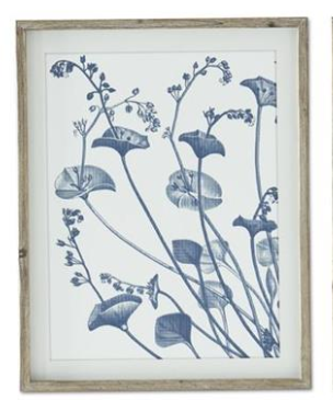 Wood Framed Blue & White Botanical Prints