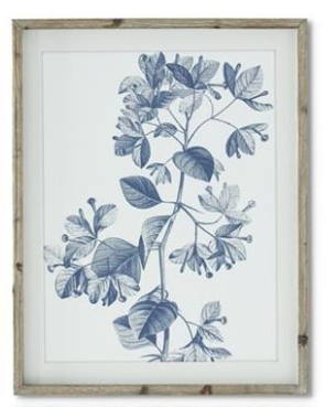Wood Framed Blue & White Botanical Prints