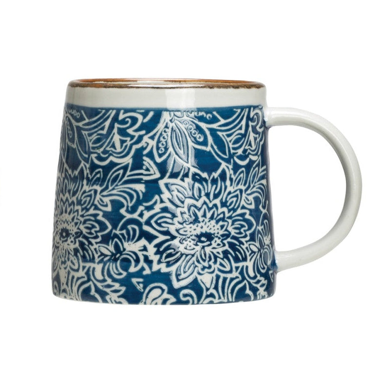 Hand-Stamped Stoneware Mug, 3 Styles