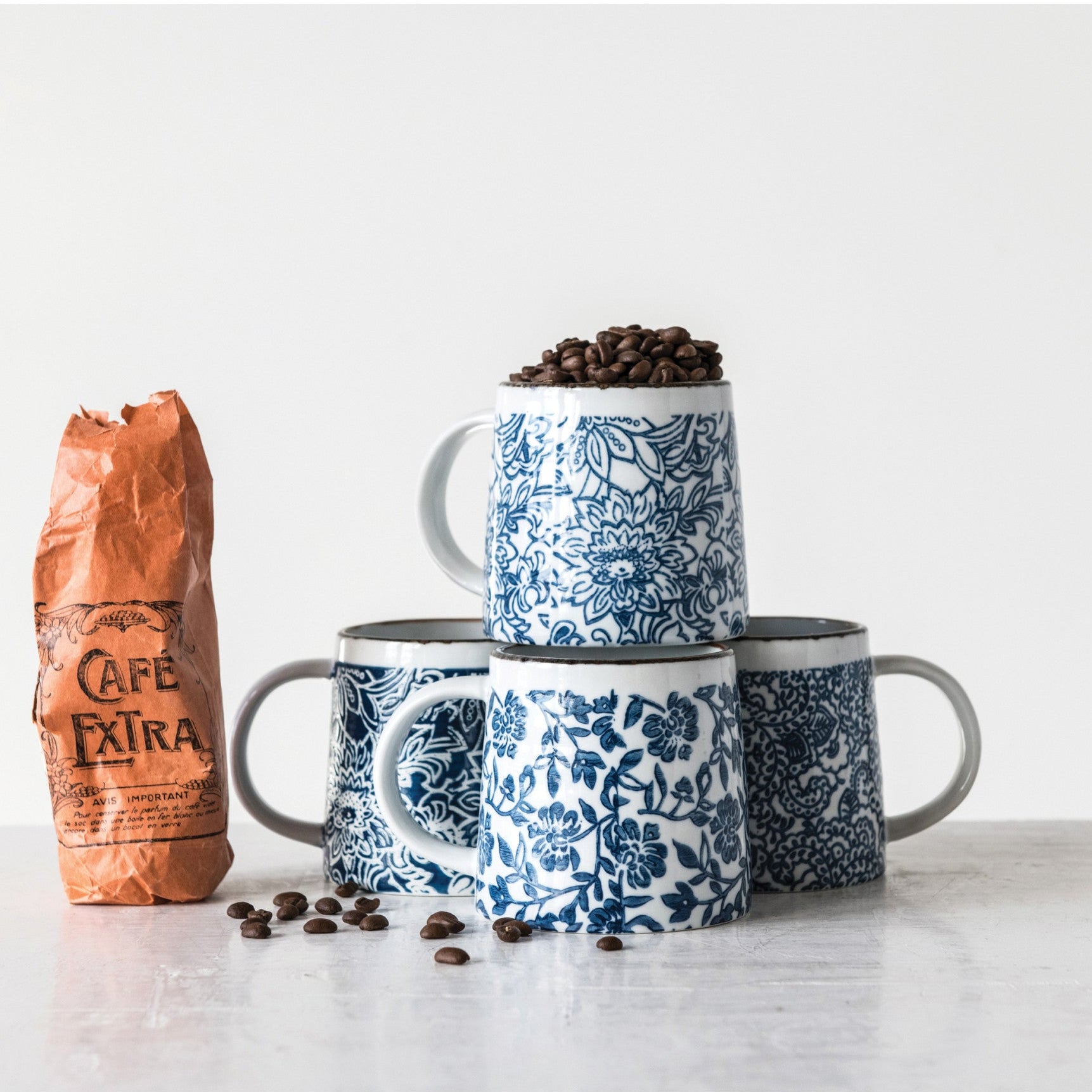 Hand-Stamped Stoneware Mug, 3 Styles
