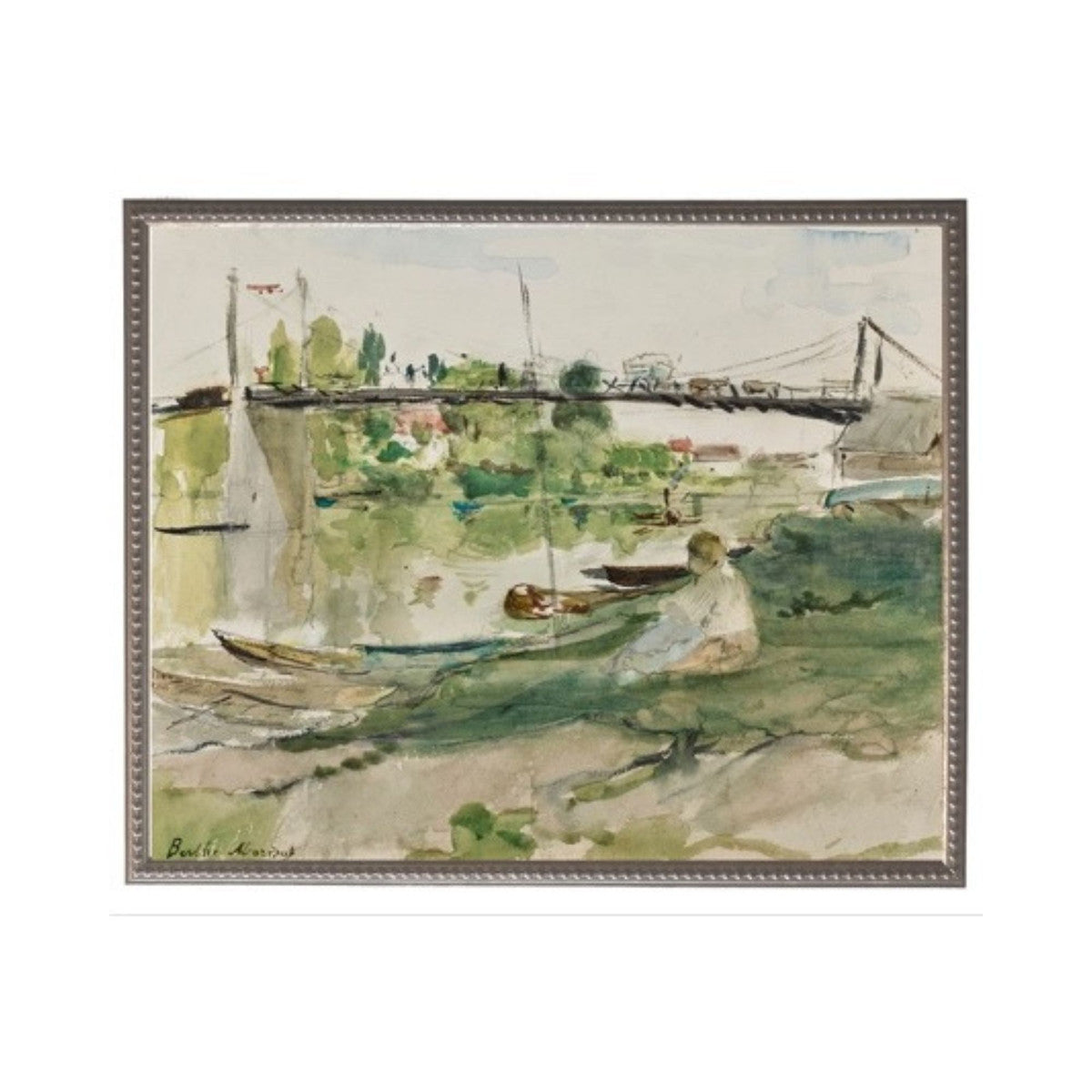 Watercolor Boats in Beaded Pewter Frame