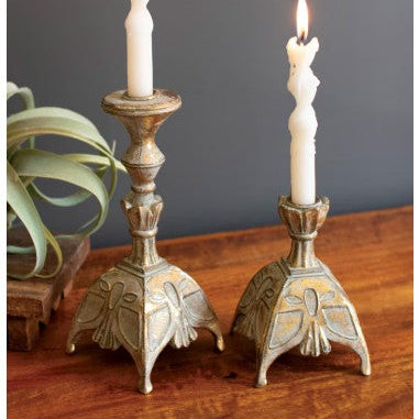 Set of 2 Resin Antique Brass Taper Candle Stands
