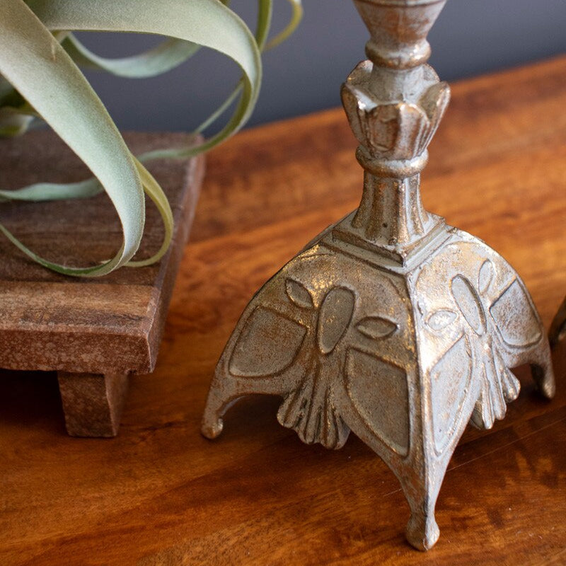 Set of 2 Resin Antique Brass Taper Candle Stands