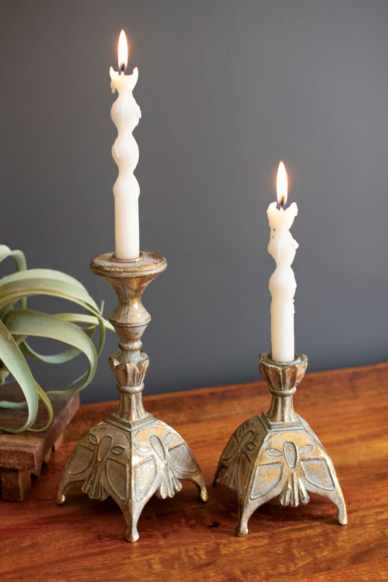 Set of 2 Resin Antique Brass Taper Candle Stands
