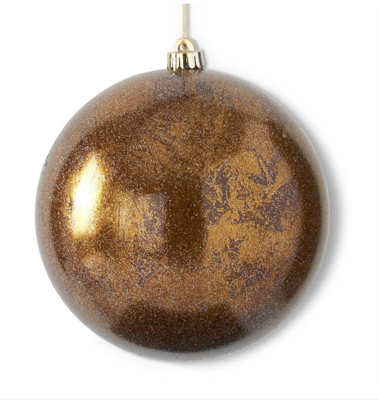Glittered Bronze Round Gold Leaf Shatterproof Ornament