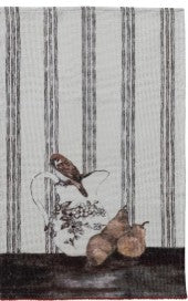 Cotton Waffle Weave Tea Towel with Bird on Dish & Pom Pom Trim, 4 Styles